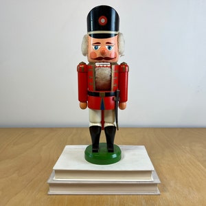 14 Soldier Nutcracker, Vintage Red and Gold Hand Painted Wood Figurine, Traditional Holiday Christmas Decor image 1