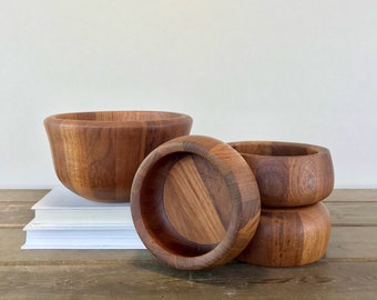 Dansk IHQ Midcentury Salad Bowl Set, Danish Modern Staved Teak Wood Bowls by Jens Quistgaard