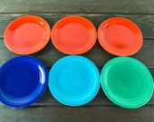 Fiestaware 7.5 quot Cake Salad Plate VINTAGE 1940s Original Colors Light Green, Turquoise, Cobalt Blue, Red Antique Ceramic Fiesta Replacement
