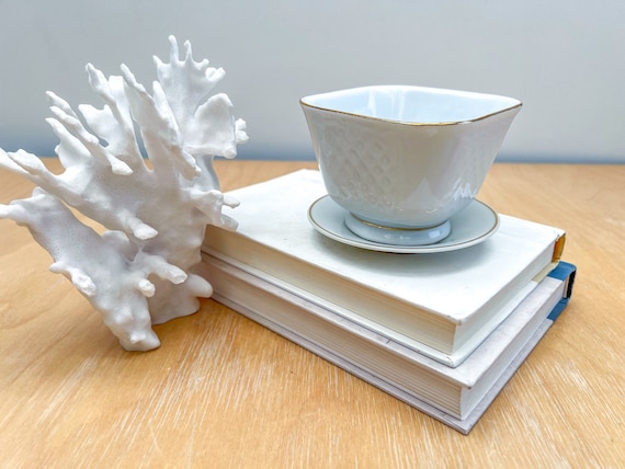 Small Vintage Trinket Dish Set, White Porcelain w… - image 1