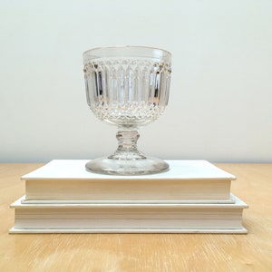 Vintage 5.5 Ribbed Compote, Clear Pressed Glass Footed Pedestal Bowl Apothecary Candy Dish image 2