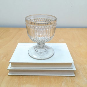 Vintage 5.5 Ribbed Compote, Clear Pressed Glass Footed Pedestal Bowl Apothecary Candy Dish image 3