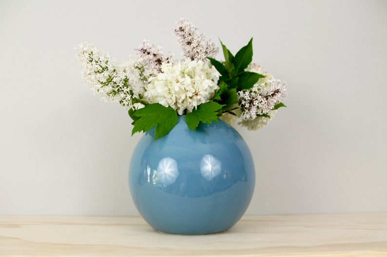 Haeger Ceramic Ball Vase 4306, Round Sphere Orb, Vintage 80s Mod Decor, Multi Colors & Sizes, Grey, Navy Blue, Light Blue, Mauve, Pink Small Light Blue