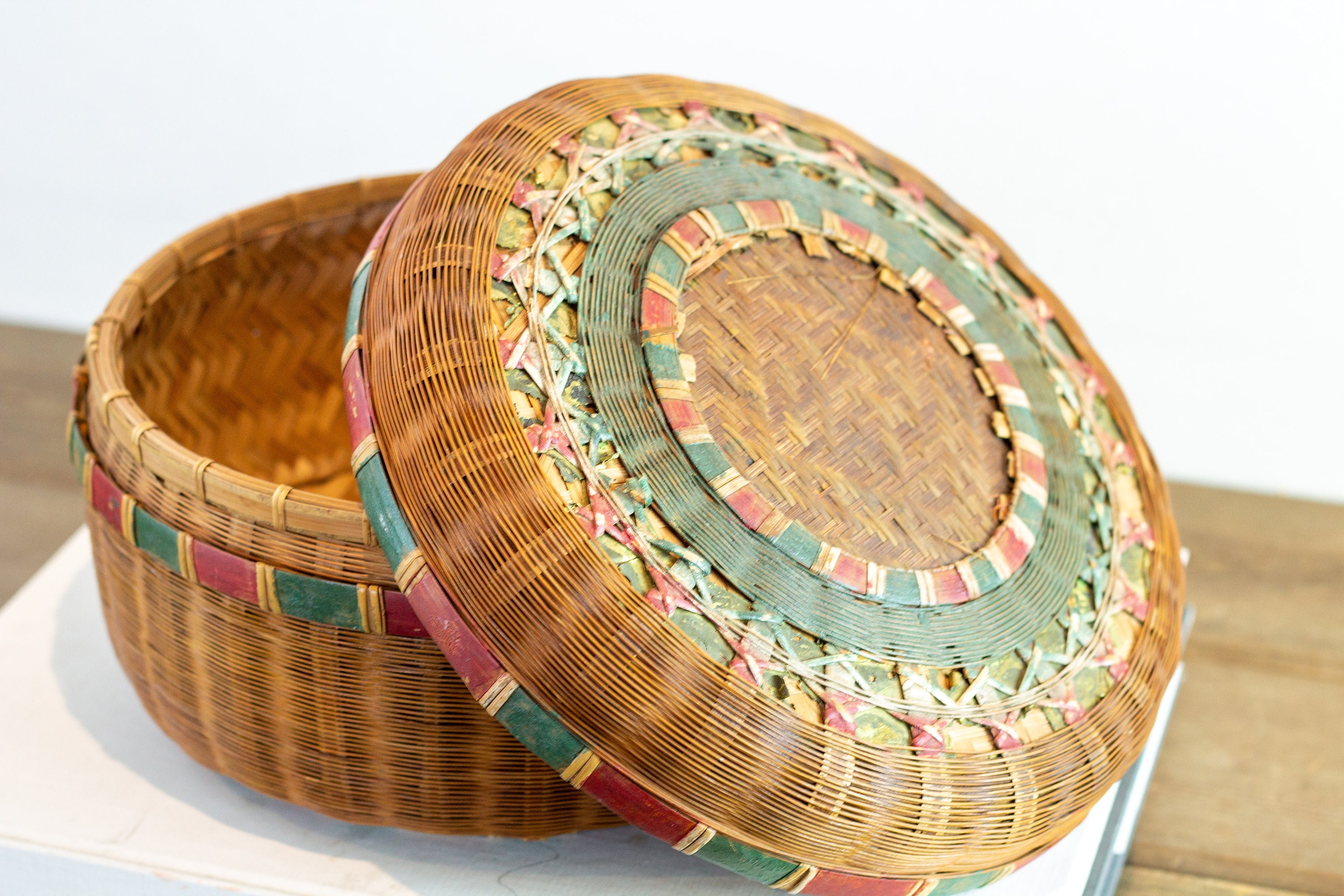 Cesta de mimbre vintage tejida a mano africana con tapa Etsy