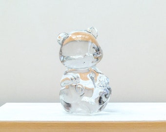Fenton Clear Glass Teddy Bear Sculpture, Charming Mid-Century Art Glass Figurine, Sweet Paperweight or Baby Shower Gift