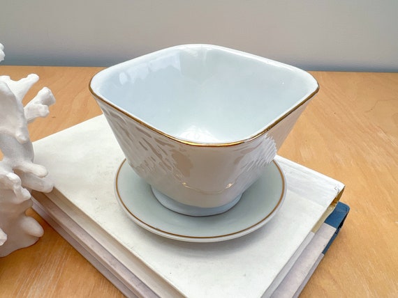 Small Vintage Trinket Dish Set, White Porcelain w… - image 3