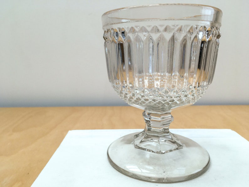 Vintage 5.5 Ribbed Compote, Clear Pressed Glass Footed Pedestal Bowl Apothecary Candy Dish image 5