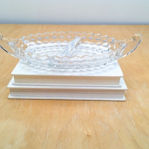 Divided Glass Serving Dish with Handles, Vintage Diamond Cut Heavy Glass Appetizer Platter with Sawtooth Edge image 4