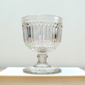 Vintage 5.5&quot; Ribbed Compote, Clear Pressed Glass Footed Pedestal Bowl Apothecary Candy Dish