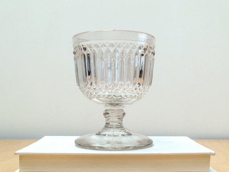 Vintage 5.5 Ribbed Compote, Clear Pressed Glass Footed Pedestal Bowl Apothecary Candy Dish image 1