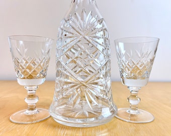 13 &quot;Kristall Absinth Schnaps Karaffe mit Diamond Fan Motiv, Vintage Heavy Cut Glass Barware