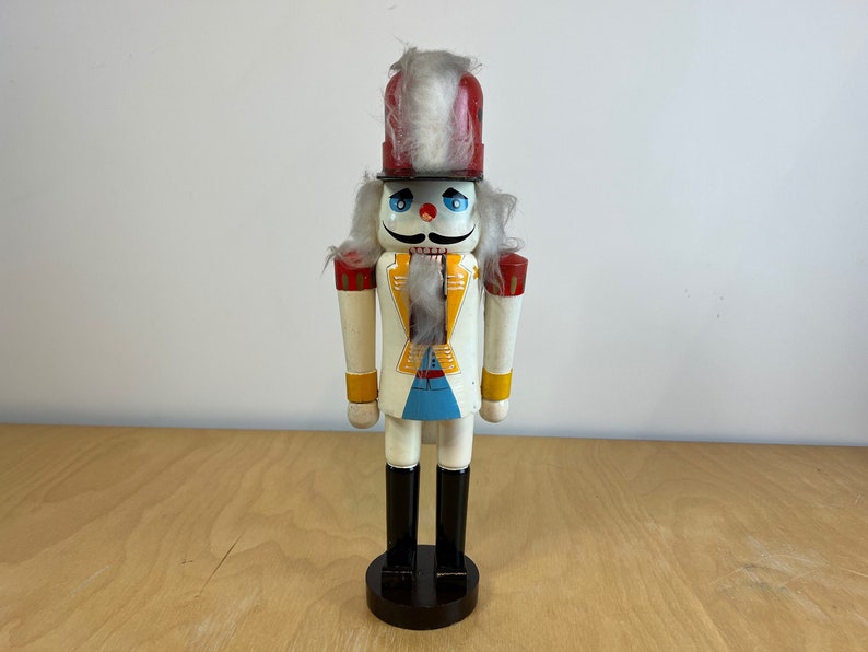 15 Soldier Nutcracker, Vintage Hand Painted Wood Figurines with White, Red and Yellow Accents, Traditional Holiday Christmas Decor image 1