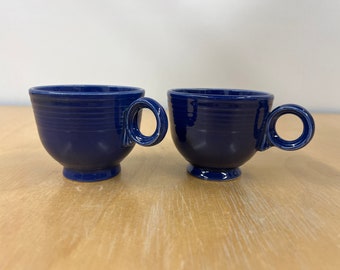 Vintage Fiestaware Cobalt Blue Teacups, Set of 2