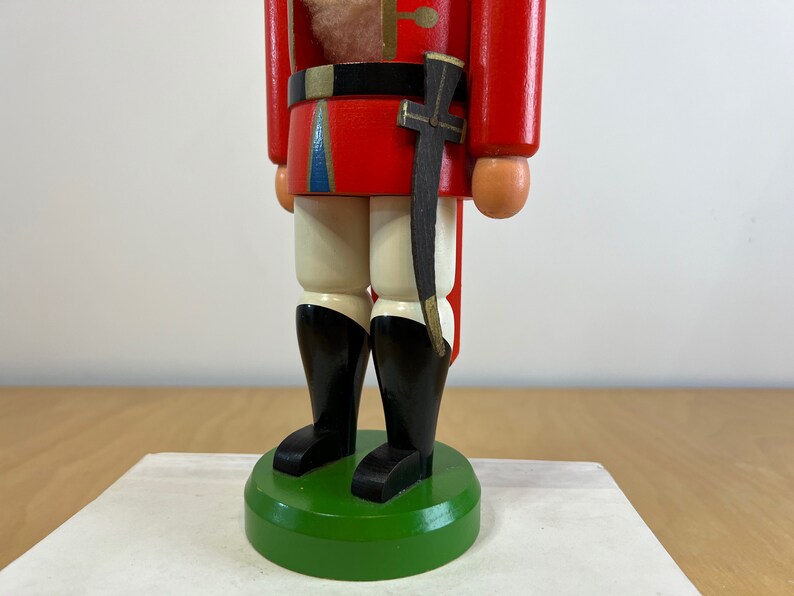 14 Soldier Nutcracker, Vintage Red and Gold Hand Painted Wood Figurine, Traditional Holiday Christmas Decor image 7