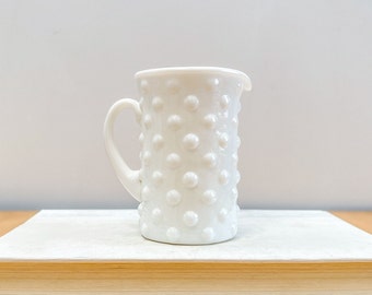 Hobnail Milk Glass Creamer, Small Vintage White Coffee Tea Serving Pitcher, Shabby Chic Brunch Decor