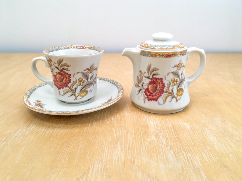 Vintage Floral Porcelain Tea Pot, Cup & Saucer 3 Pc Set, CERANOVA Eschenbach Handcrafted Germany image 1