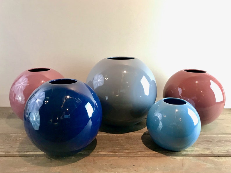 Haeger Ceramic Ball Vase 4306, Round Sphere Orb, Vintage 80s Mod Decor, Multi Colors & Sizes, Grey, Navy Blue, Light Blue, Mauve, Pink image 1