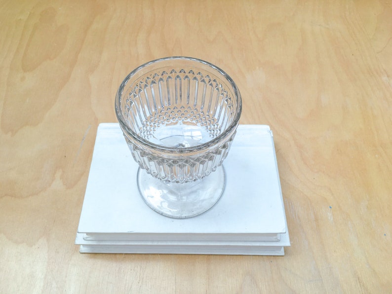 Vintage 5.5 Ribbed Compote, Clear Pressed Glass Footed Pedestal Bowl Apothecary Candy Dish image 4