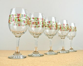 Retro frohe Weihnachten Weingläser, Urlaub Stemware (5er-Set)
