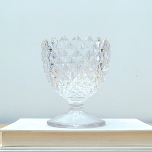 Vintage 5&quot; Pineapple Compote, Clear Pressed Glass Footed Pedestal Bowl Apothecary Candy Dish with Diamond Pattern