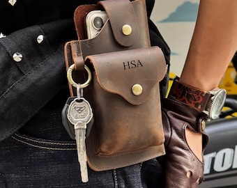 Leather Leg Bag: Personalized Phone Holster, Full Grain Cowhide phone pouch thigh bag