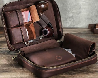 Leather Tobacco Pipe Bag Travel Case Storage Organizer for Tobacco Pipes Lighter Tamper Pipe Tools Smoking Accessories