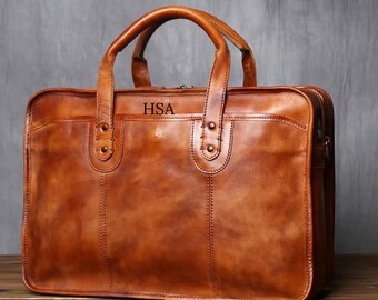 Retro Herren Aktentasche Rindsleder Handtasche Reisetasche handgefertigt Leder Laptop Business Bag Bürotasche