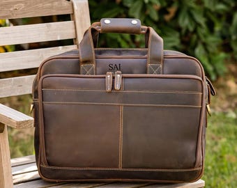 Bolso bandolera de piel: Maletín para portátil de 15", bolso para portátil, bolso de oficina.