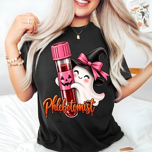 PNG de flebotomista para Halloween, diseño de extracción de sangre fantasma, regalo de sublimación para técnico en flebotomía