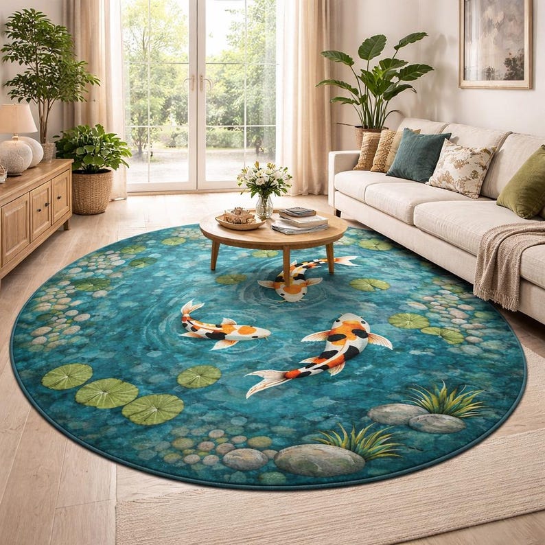 Pond Colors Rug Hand-tufted Wool Koi Pond Rug, Japanese Fish Water Garden Carpet - Etsy