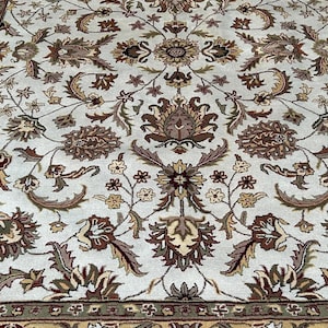 Hand Tufted Wool Rug 8x10 Beige Floral Oriental Carpet, Traditional Living Room Rug, Persian Style Area Rug