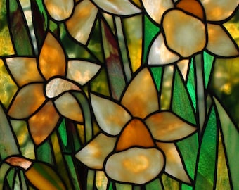 Gothic Daffodil Stained Glass Pattern.© David Kennedy Designs.