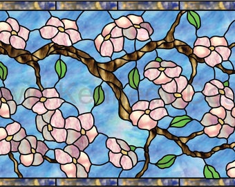 Cherry Blossom Transom Stained Glass Pattern.© David Kennedy Designs.