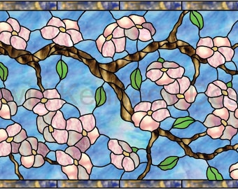 Cherry Blossom Transom Stained Glass Pattern.© David Kennedy Designs.