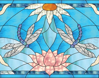 Dragonfly Transom Stained Glass Pattern.© David Kennedy Designs.