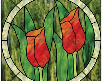 Two Tulips Stained Glass Pattern .© David Kennedy Designs