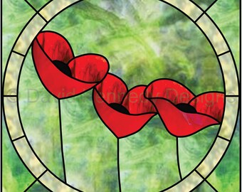 Green Poppies  Stained Glass Pattern.© David Kennedy Designs.