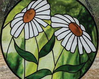 Two Daisies Stained Glass Pattern.© David Kennedy Designs.