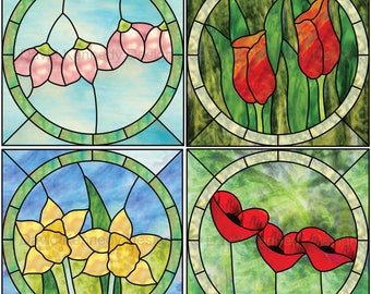 Four Suncatchers Stained Glass Patterns.© David Kennedy Designs.
