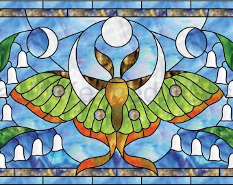 Luna Moth Transom Stained Glass Pattern.© David Kennedy Designs.