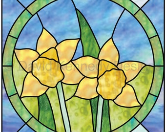 Two Daffodils Stained Glass Pattern .© David Kennedy Designs.