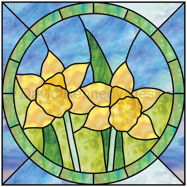 Two Daffodils Stained Glass Pattern .© David Kennedy Designs.