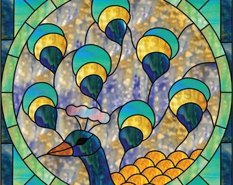 Round Peacock Stained Glass Pattern. © David Kennedy Designs.