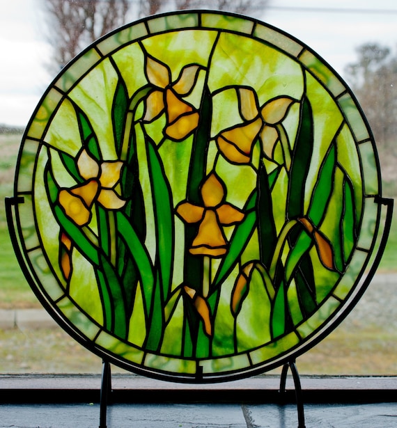 Round Daffodils Stained Glass Pattern C David Kennedy Designs Etsy Hong Kong