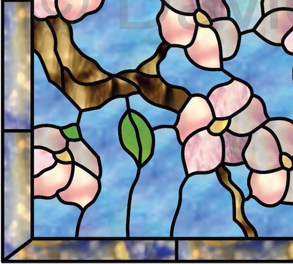 Cherry Blossom Transom Stained Glass Pattern.© David Kennedy