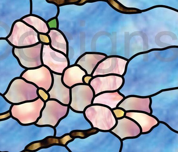 Cherry Blossom Transom Stained Glass Pattern.© David Kennedy