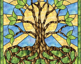 Celtic Roots Tree of Life Stained Glass Pattern. © David Kennedy Designs.