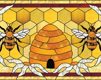 Beehive Transom Stained Glass Pattern.© David Kennedy Designs.