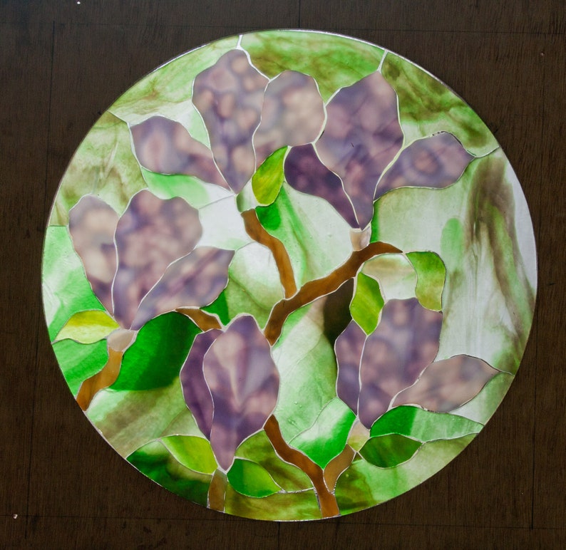 Round Magnolias Stained Glass Pattern.© David Kennedy Designs. | Etsy