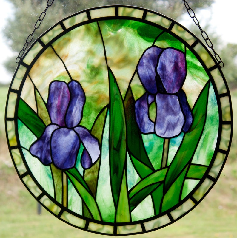 Two Irises Stained Glass Pattern.© David Kennedy Designs. Etsy